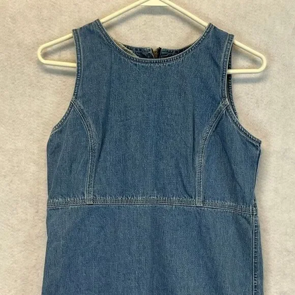 Y2K OLD NAVY Dress Women’s Sz 6 Blue Jeans Denim Mini Sleeveless Sheath Vintage - Picture 3 of 12